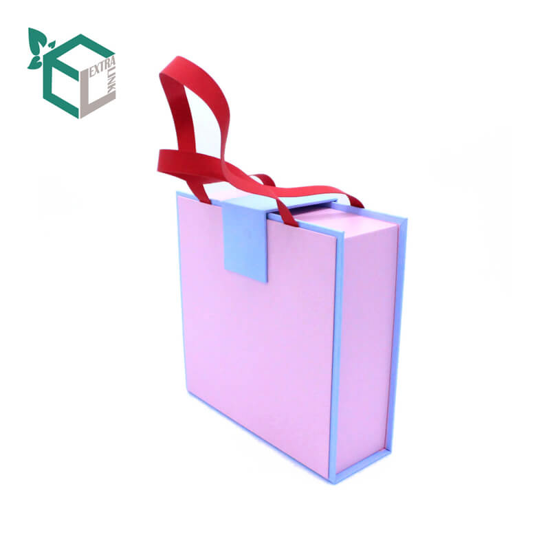 Custom With Hand Strap Blue Cardboard Paper Packaging Gift Box