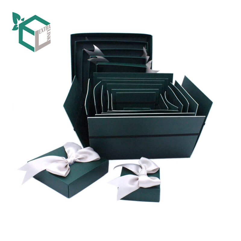 Luxury Ribbon Printing Cardboard Square Green Paper Gift Packaging Box