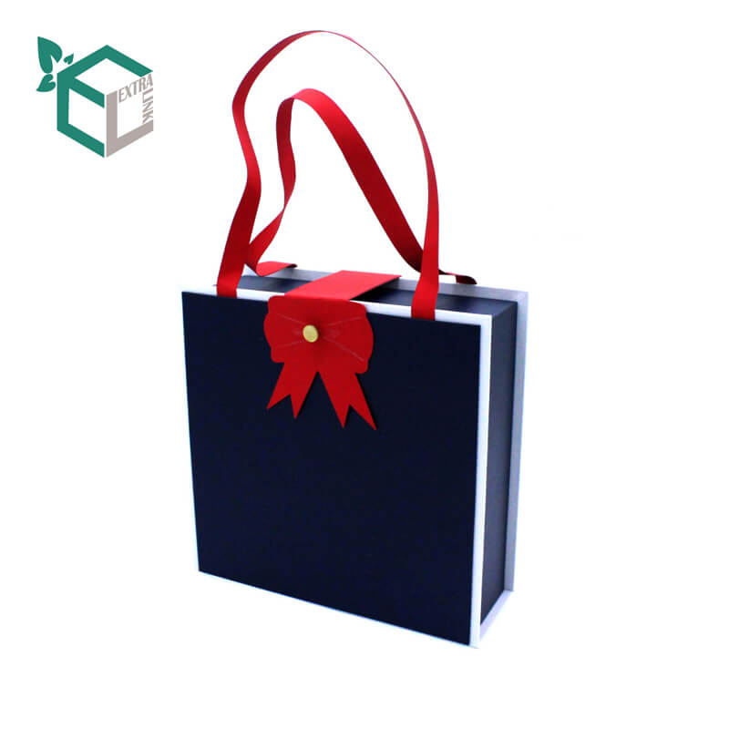 Custom With Hand Strap Blue Cardboard Paper Packaging Gift Box