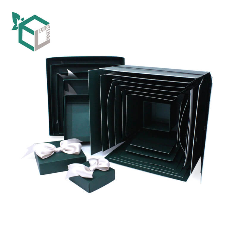 Luxury Ribbon Printing Cardboard Square Green Paper Gift Packaging Box