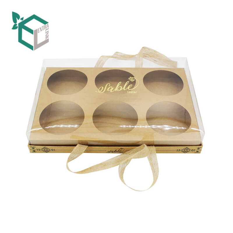 Hot Sell Brown Kraft Paper Packaging Pastry Bakery Cup Cake Boxes With Clean Transparent Window Handle Cupcake Boxes Plastic