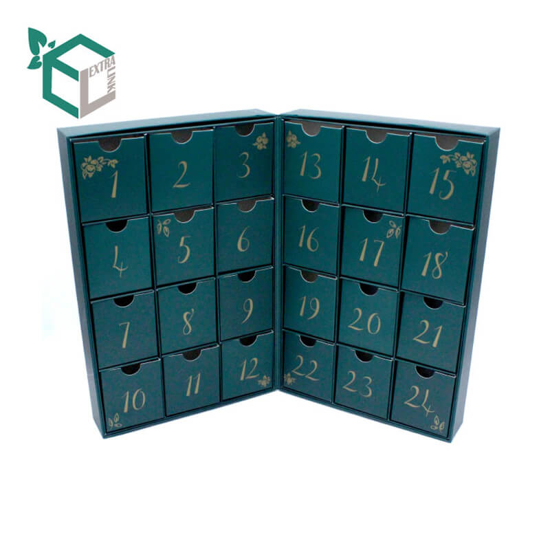 Custom Design Foldable Green Baby Memory Packaging Blind Box Favor Gift Kid Countdown Christmas Calendar Advent Boxes