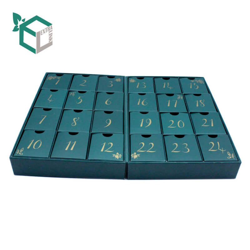 Custom Design Foldable Green Baby Memory Packaging Blind Box Favor Gift Kid Countdown Christmas Calendar Advent Boxes