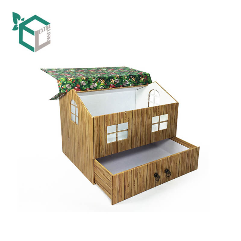 Custom Printed Green Christmas House Shaped Gift Packaging Box For Family and Guests