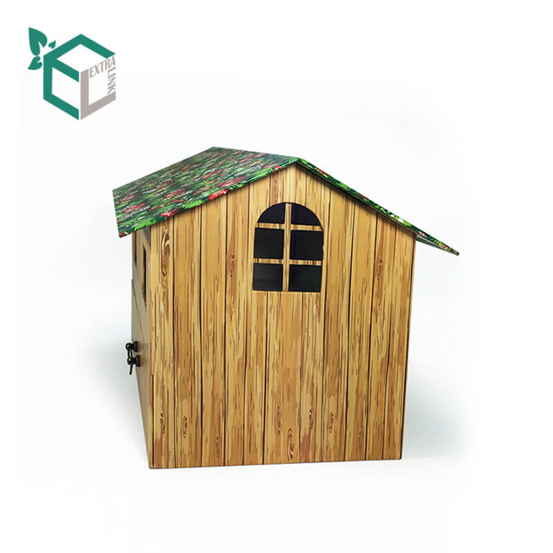 Custom Printed Green Christmas House Shaped Gift Packaging Box For Family and Guests