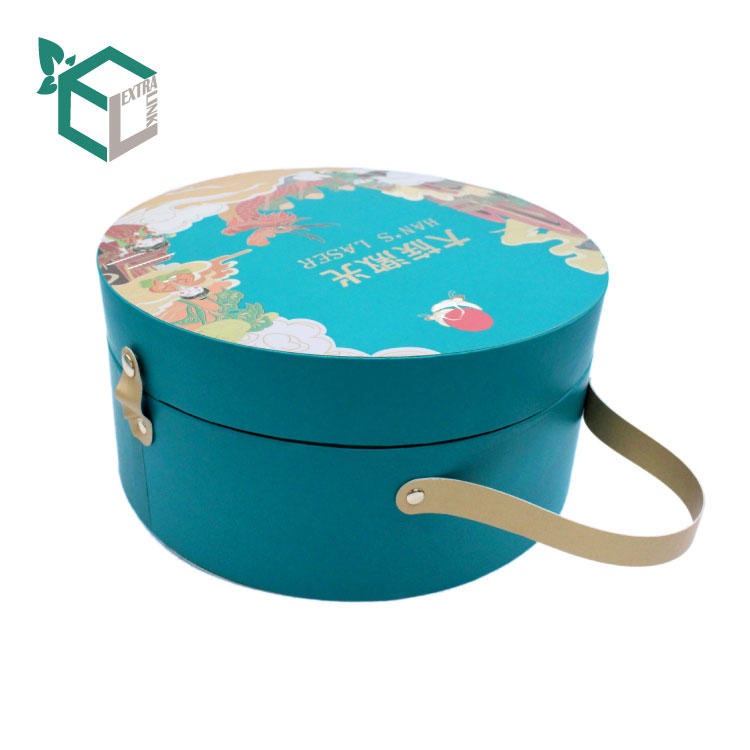 High Quality Custom Printing Cardboard Round Paper Gift Box With Handle