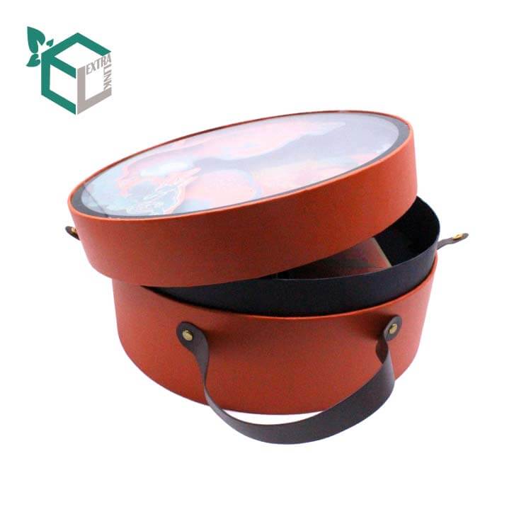 Low MOQ Custom logo Cardboard Portable Round Paper Packaging Box With Handle