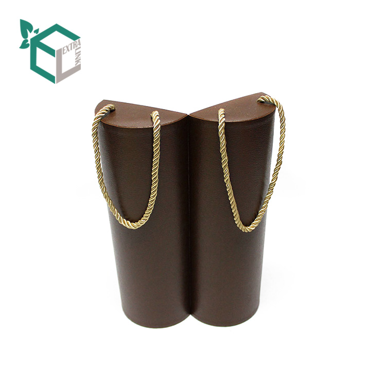 OEM Long Tube Leather Packaging Brown Empty Gift Box With Rope